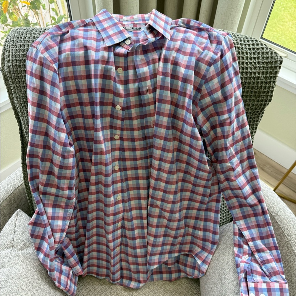 Express Blue and Red Dress Shirt Classic Design